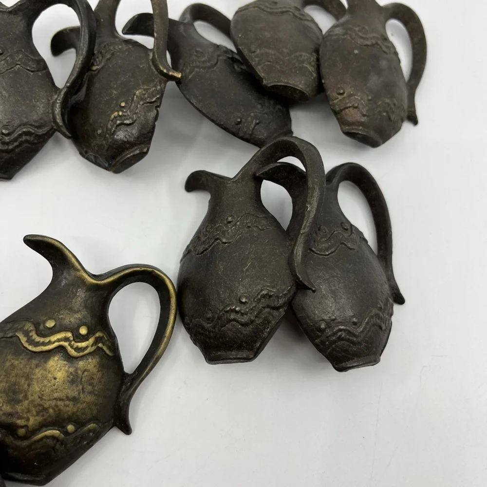 Vtg Solid Brass Distressed Pitcher Ewer Drawer Knobs Pulls Set Of 14 Read 2